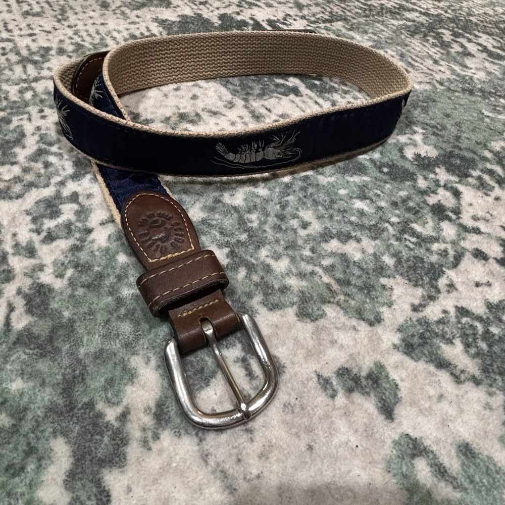 Ocean Rider Shrimp Woven Ribbon Leather Brass Buckle Belt Sz 34 - USA Made
